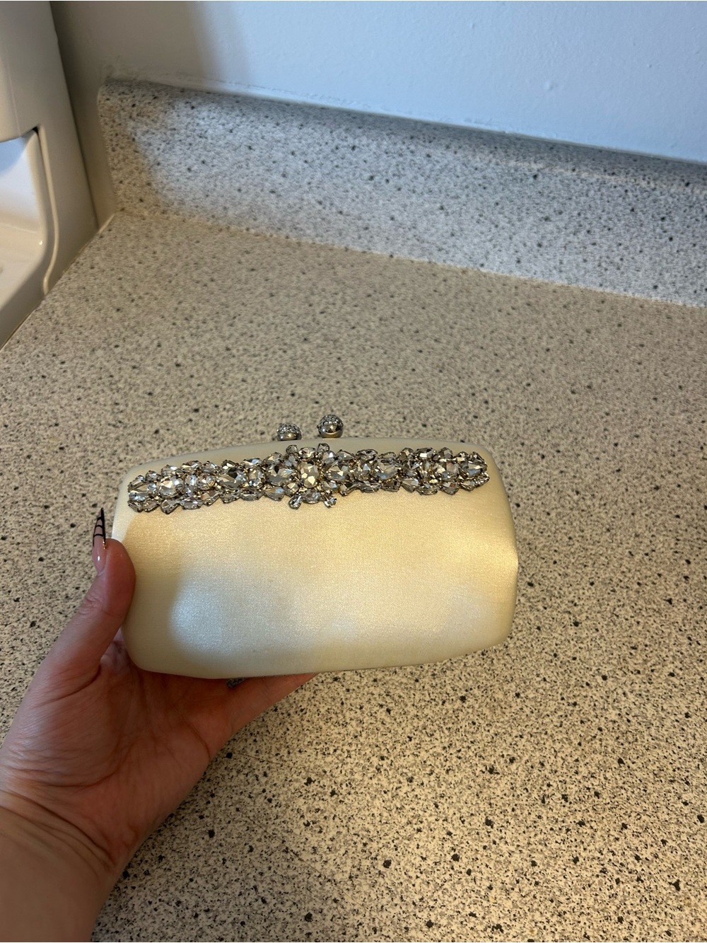 Elegant Ivory Satin Clutch with Crystal Trim